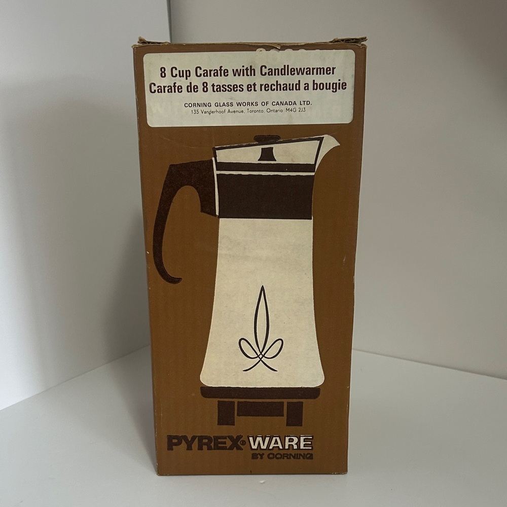 Pyrex Brown and White Carafe with Candlewarmer